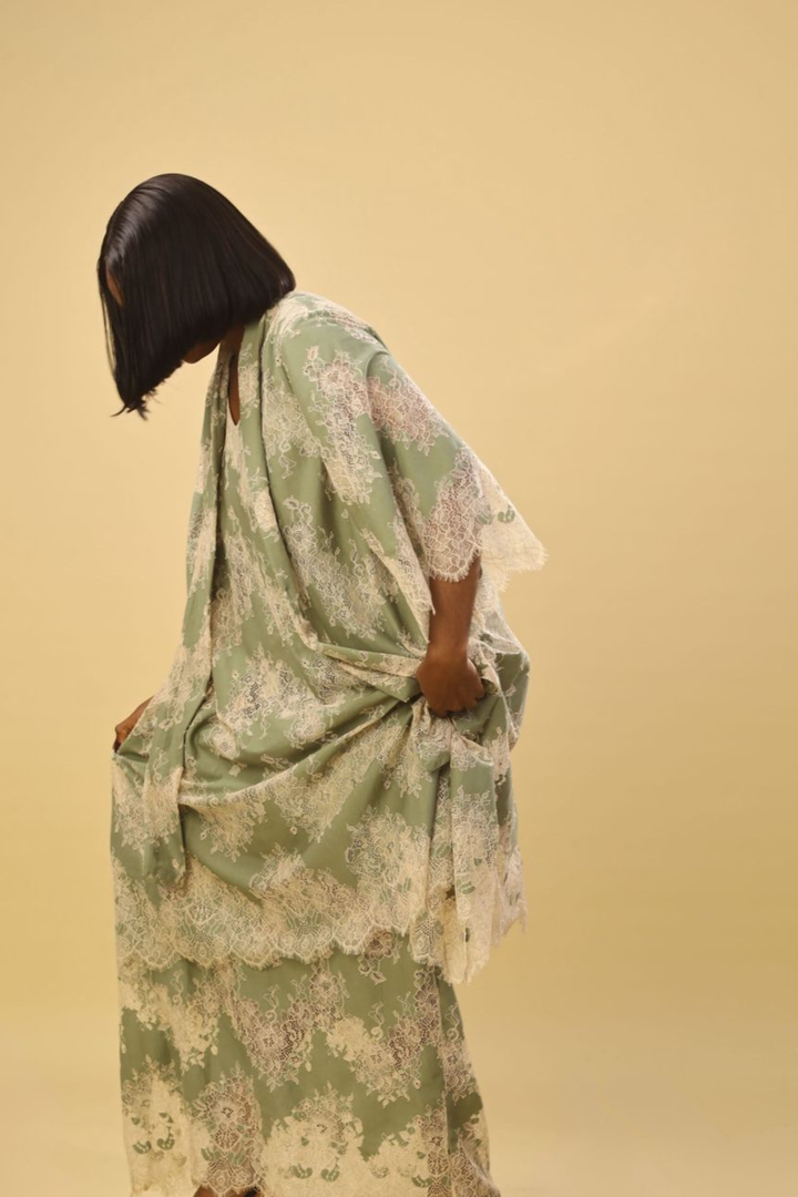THE SERAPHINA LACE KAFTAN TWO PIECE- SAGE GREEN