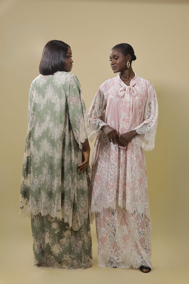 THE SERAPHINA LACE KAFTAN TWO PIECE- SAGE GREEN